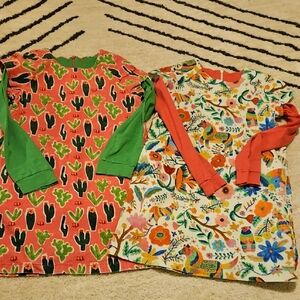 Girls' Long Sleeve Floral & Cactus Casual Dress - Green & Coral